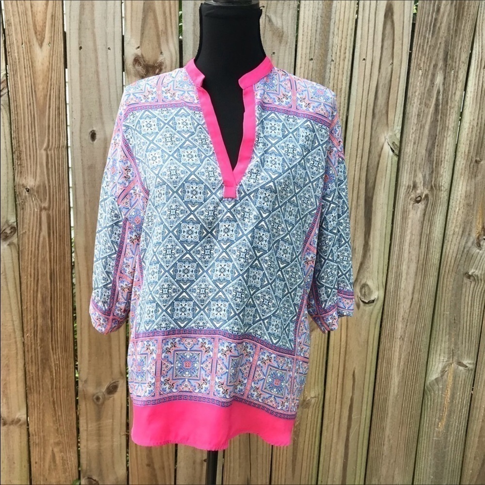 Zara Moroccan Print 3/4 Sleeve Caftan Blouse Top size Small #90